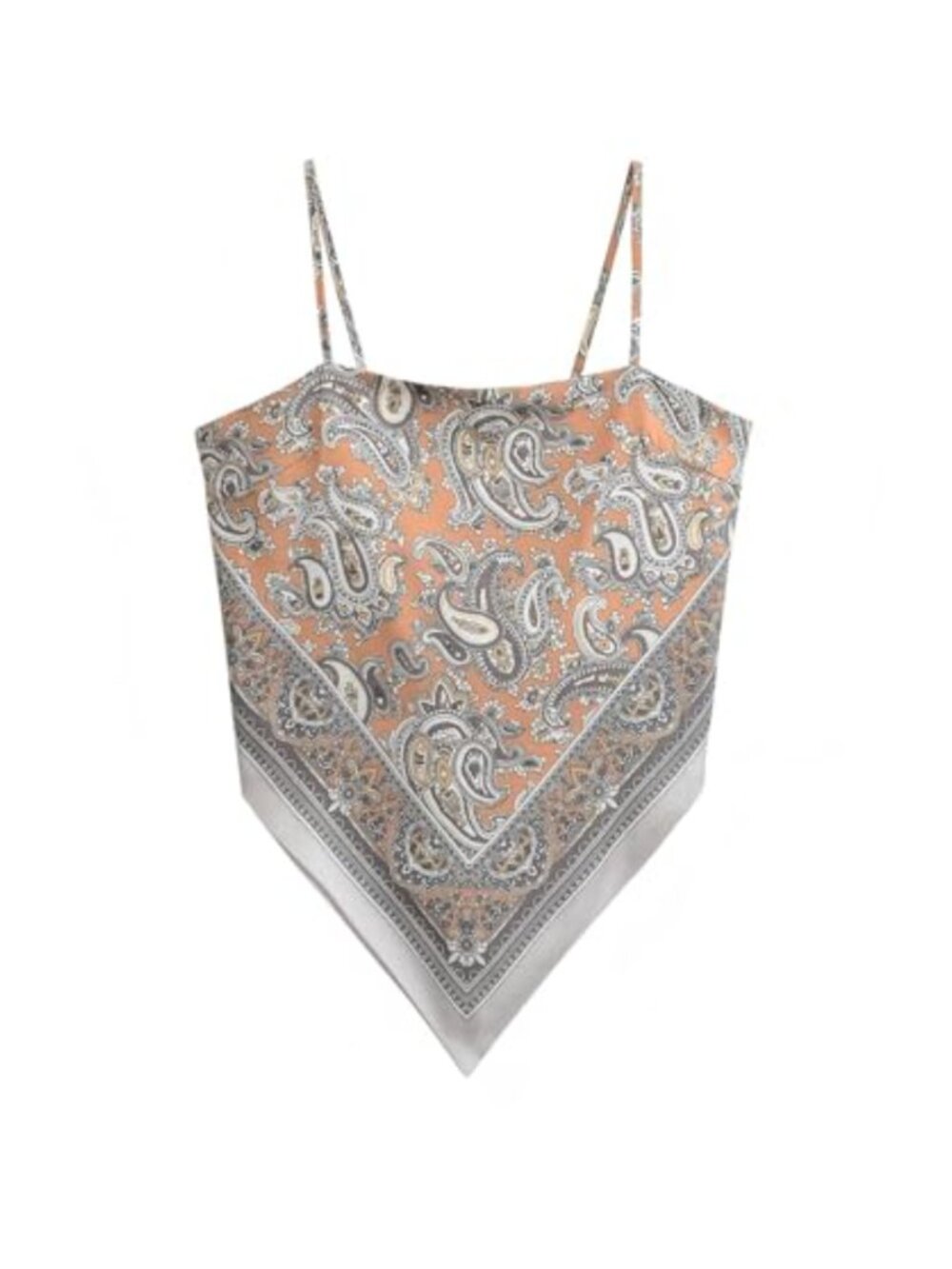 Women's Satin Paisley Bandana Tube Top Adjustable Straps Sleeveless Boho Scarf